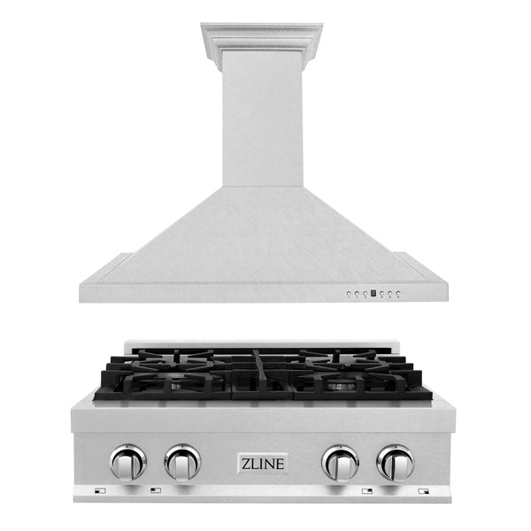 ZLINE Kitchen Package with 30 in. Satin Stainless Steel Rangetop and Convertible Range Hood