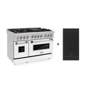 ZLINE 48 in. 6.0 cu. ft. Legacy Dual Fuel Range with 7 Burner Gas Cooktop and 2 Electric Ovens in Satin Stainless Steel with White Matte Doors and Griddle (RAS-WM-GR-48)