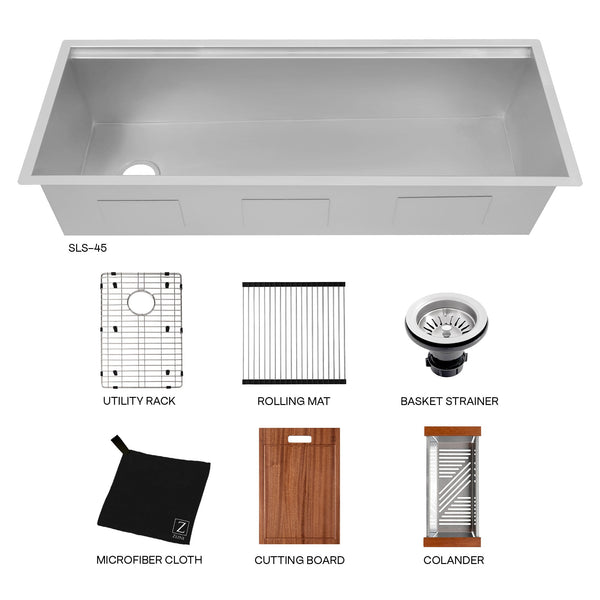 ZLINE 45 in. Garmisch Undermount Single Bowl Stainless Steel Kitchen Sink with Bottom Grid and Accessories (SLS-45)