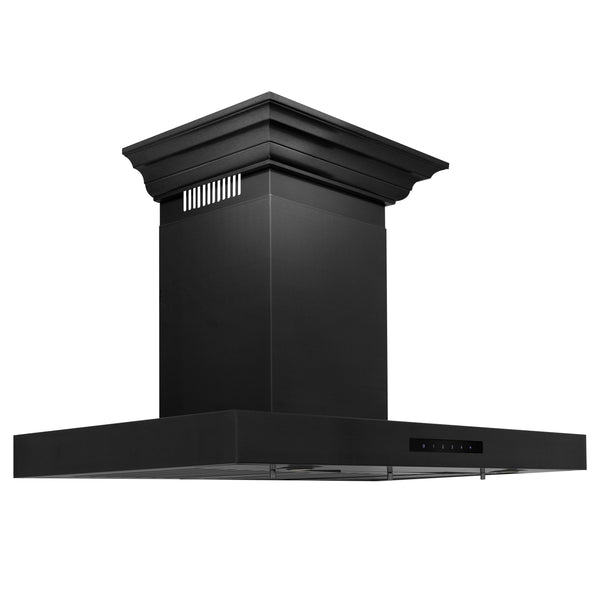 ZLINE 42" Convertible Vent Wall Mount Range Hood in Black Stainless Steel with Crown Molding (BSKBNCRN-42)