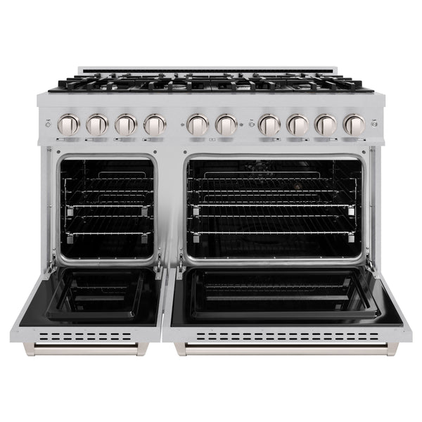 ZLINE 48 in. 6.7 cu. ft. Classic Double Oven Dual Fuel Range with 8 Burner Gas Cooktop in Satin Stainless Steel (CDRS-48)