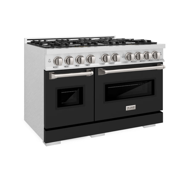 ZLINE 48 in. 6.7 cu. ft. Classic Double Oven Dual Fuel Range with 8 Burner Gas Cooktop in Satin Stainless Steel with Black Matte Doors (CDRS-BLM-48)
