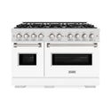 ZLINE 48 in. 6.7 cu. ft. Classic Double Oven Dual Fuel Range with 8 Burner Gas Cooktop in Satin Stainless Steel with White Matte Doors (CDRS-WM-48)