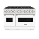 ZLINE 48 in. 6.7 cu. ft. Classic Double Oven Dual Fuel Range with 8 Burner Gas Cooktop in Satin Stainless Steel with White Matte Doors (CDRS-WM-48)