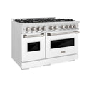 ZLINE 48 in. 6.7 cu. ft. Classic Double Oven Dual Fuel Range with 8 Burner Gas Cooktop in Satin Stainless Steel with White Matte Doors (CDRS-WM-48)