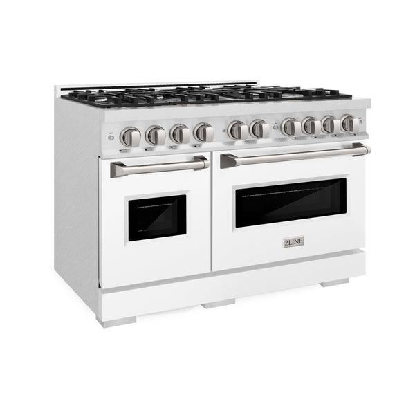 ZLINE 48 in. 6.7 cu. ft. Classic Double Oven Dual Fuel Range with 8 Burner Gas Cooktop in Satin Stainless Steel with White Matte Doors (CDRS-WM-48)