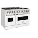 ZLINE 48 in. 6.7 cu. ft. Classic Double Oven Dual Fuel Range with 8 Burner Gas Cooktop in Satin Stainless Steel with White Matte Doors (CDRS-WM-48)