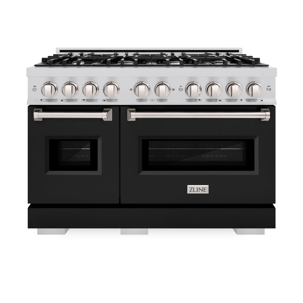 ZLINE 48 in. 6.7 cu. ft. Classic Double Oven Dual Fuel Range with 8 Burner Gas Cooktop in Stainless Steel with Black Matte Doors (CDR-BLM-48)