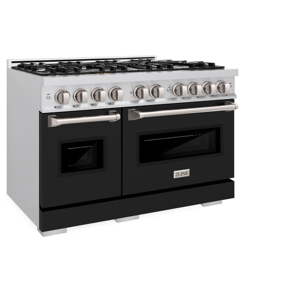 ZLINE 48 in. 6.7 cu. ft. Classic Double Oven Dual Fuel Range with 8 Burner Gas Cooktop in Stainless Steel with Black Matte Doors (CDR-BLM-48)