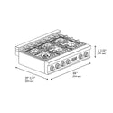 ZLINE 36 in. Classic Gas Rangetop with 6 Brass Burners and Porcelain Cooktop in Stainless Steel with Griddle (RT-BR-GR-36)