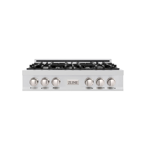 ZLINE 36 in. Classic Gas Rangetop with 6 Burners and Porcelain Cooktop in Stainless Steel with Griddle (RT-GR-36)