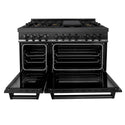 ZLINE 48 in. 6.0 cu. ft. Legacy Dual Fuel Range with 7 Burner Gas Cooktop and 2 Electric Ovens in Black Stainless Steel (RAB-48)