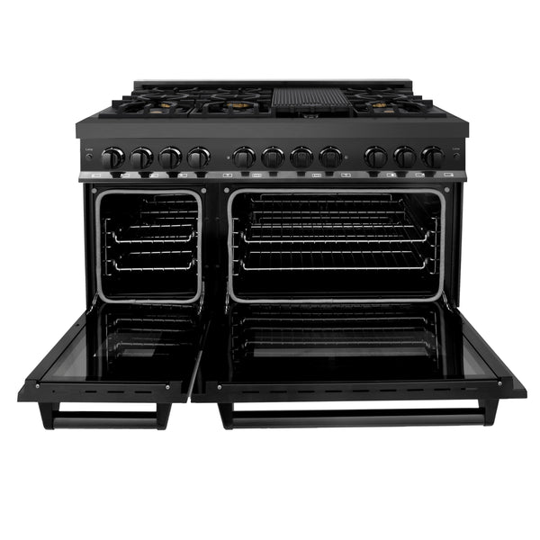 ZLINE 48 in. 6.0 cu. ft. Legacy Dual Fuel Range with 7 Burner Gas Cooktop and 2 Electric Ovens in Black Stainless Steel (RAB-48)