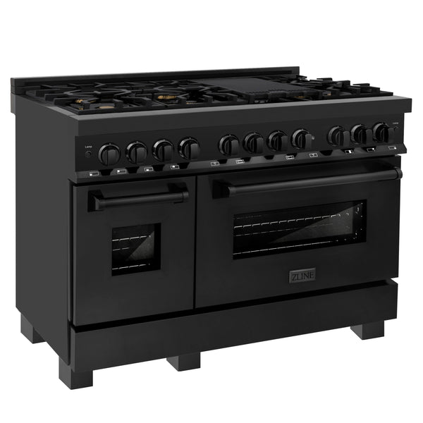 ZLINE 48 in. 6.0 cu. ft. Legacy Dual Fuel Range with 7 Burner Gas Cooktop and 2 Electric Ovens in Black Stainless Steel (RAB-48)