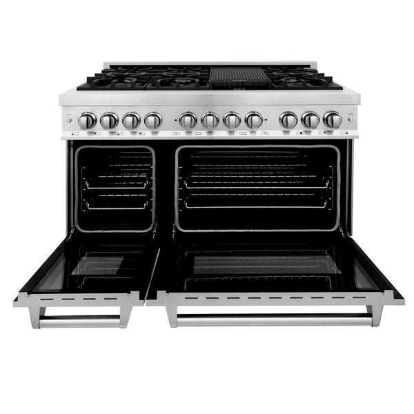 ZLINE 48 in. 6.0 cu. ft. Legacy Dual Fuel Range with 7 Burner Gas Cooktop and 2 Electric Ovens in Stainless Steel with Satin Stainless Steel Doors (RA-SN-48)