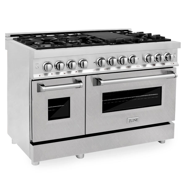 ZLINE 48 in. 6.0 cu. ft. Legacy Dual Fuel Range with 7 Burner Gas Cooktop and 2 Electric Ovens in Stainless Steel with Satin Stainless Steel Doors (RA-SN-48)