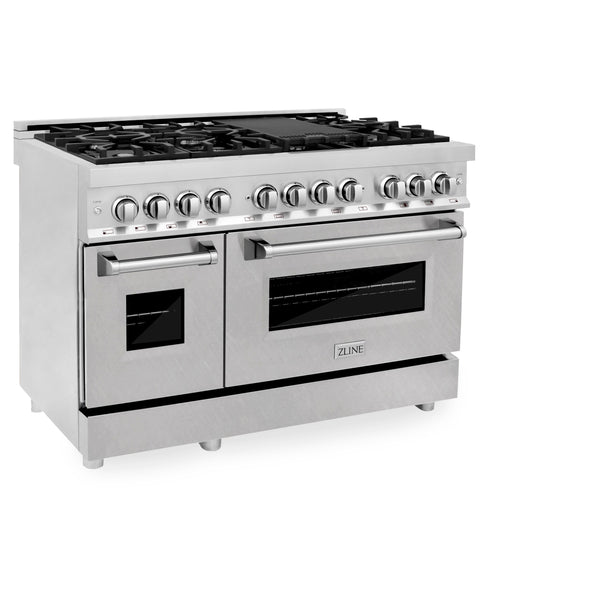 ZLINE 48 in. 6.0 cu. ft. Legacy Dual Fuel Range with 7 Burner Gas Cooktop and 2 Electric Ovens in Stainless Steel with Satin Stainless Steel Doors (RA-SN-48)