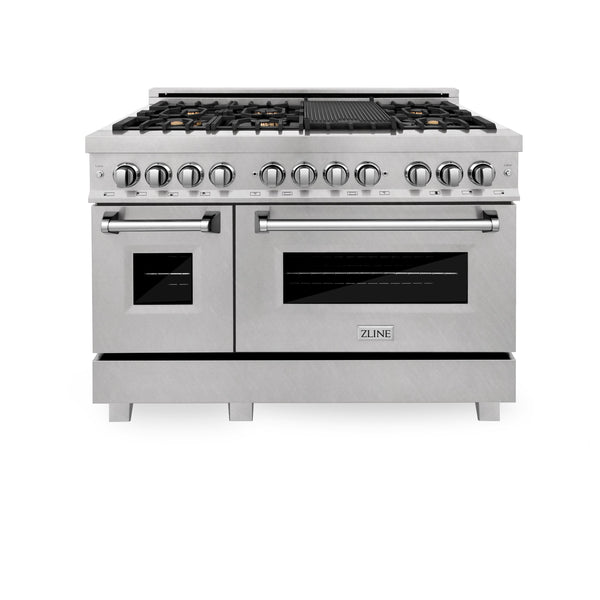 ZLINE 48 in. 6.0 cu. ft. Legacy Dual Fuel Range with Gas Cooktop and 2 Electric Ovens in Satin Stainless Steel with 6 Brass Burners (RAS-SN-BR-48)