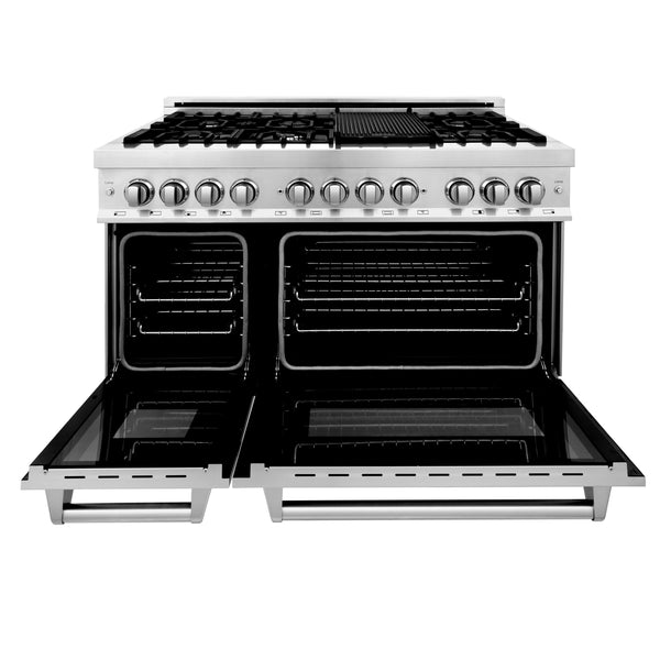 ZLINE 48 in. 6.0 cu. ft. Legacy Dual Fuel Range with 7 Burner Gas Cooktop and 2 Electric Ovens in Stainless Steel in Griddle (RA-GR-48)