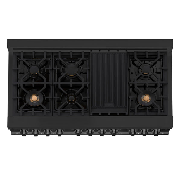 ZLINE 48 in. 6.0 cu. ft. Legacy Dual Fuel Range with 7 Burner Gas Cooktop and 2 Electric Ovens in Black Stainless Steel (RAB-48)