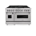 ZLINE 48 in. 6.0 cu. ft. Legacy Dual Fuel Range with 7 Burner Gas Cooktop and 2 Electric Ovens in Satin Stainless Steel with Griddle (RAS-SN-GR-48)
