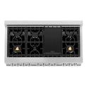 ZLINE 48 in. 6.0 cu. ft. Legacy Dual Fuel Range with Gas Cooktop and 2 Electric Ovens in Satin Stainless Steel with 6 Brass Burners and Griddle (RAS-SN-BR-GR-48)