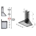 ZLINE Convertible Vent Wall Mount Range Hood in Stainless Steel (KL2) dimensional diagram with measurements and chimney height guide.