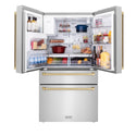 ZLINE Autograph Edition 36 in. 21.6 cu. ft. Counter-Depth French Door Refrigerator with Water and Ice Dispenser in Fingerprint-Resistant Stainless Steel with Champagne Bronze Traditional Handles (RFMZ-W-36-CB)