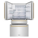 ZLINE Autograph Edition 36 in. 21.6 cu. ft. Counter-Depth French Door Refrigerator with Water and Ice Dispenser in Fingerprint-Resistant Stainless Steel with Champagne Bronze Traditional Handles (RFMZ-W-36-CB)