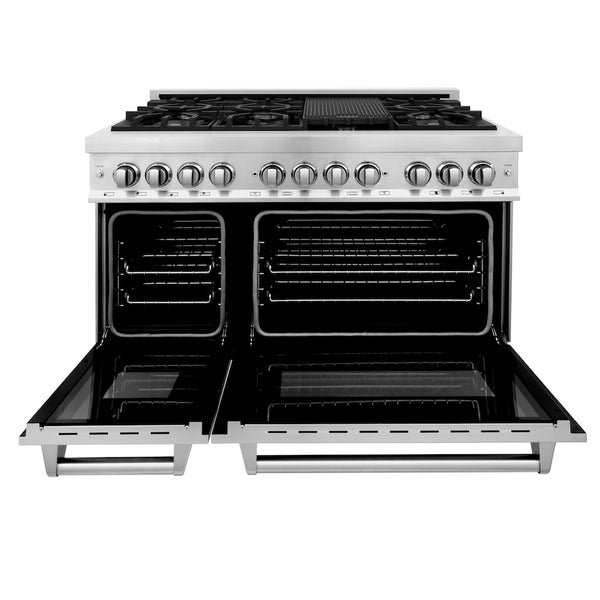 ZLINE 48 in. 6.0 cu. ft. Legacy Dual Fuel Range with 7 Burner Gas Cooktop and 2 Electric Ovens in Stainless Steel (RA48)