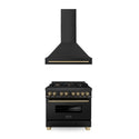 ZLINE 36" Autograph Edition Kitchen Package with Black Stainless Steel Dual Fuel Range and Range Hood with Champagne Bronze Accents (2AKP-RABRH36-CB)