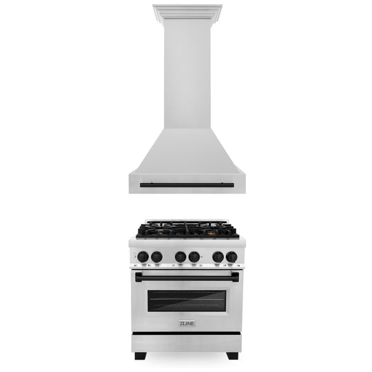 ZLINE 30" Autograph Edition Kitchen Package with Stainless Steel Dual Fuel Range and Range Hood with Matte Black Accents (2AKP-RARH30-MB)