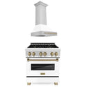 ZLINE Autograph Edition 30 in. Kitchen Package with Stainless Steel Dual Fuel Range with White Matte Door and Range Hood with Champagne Bronze Accents (2AKP-RAWMRH30-CB)