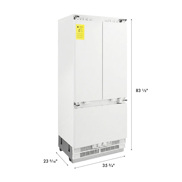 ZLINE 36 in. 19.6 cu. ft. Panel Ready French Door Built-In Bottom Freezer Refrigerator with Water Dispenser and Ice Maker (RBIV-36)