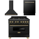 ZLINE Autograph Edition 36 in. Kitchen Package with Black Stainless Steel Dual Fuel Range, Range Hood and Dishwasher with Champagne Bronze Accents (3AKP-RABRHDWV36-CB) 