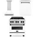 ZLINE Autograph Edition 30 in. Kitchen Package with Stainless Steel Dual Fuel Range with White Matte Door, Range Hood and Dishwasher with Matte Black Accents (3AKP-RAWMRHDWM30-MB) 