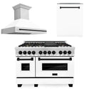ZLINE Autograph Edition 48 in. Kitchen Package with Stainless Steel Dual Fuel Range with White Matte Door, Range Hood and Dishwasher with Matte Black Accents (3AKP-RAWMRHDWM48-MB) 