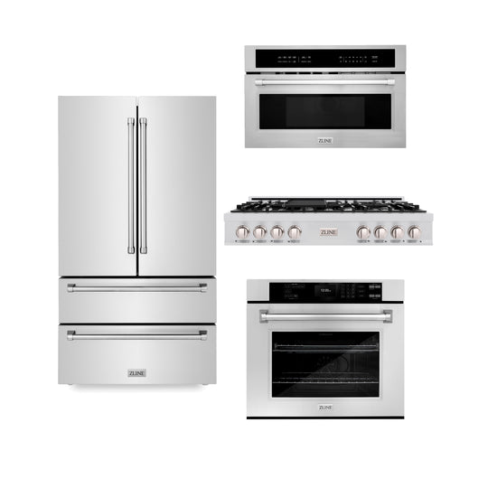 ZLINE Kitchen Package with Refrigeration, 48 in. Stainless Steel Rangetop, 30 in. Single Wall Oven, 30 in. Microwave Oven (4KPR-RT48-MWAWS)