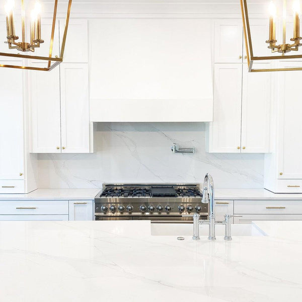 ZLINE Ducted Wall Mount Range Hood Insert in Stainless Steel (695) installed in a custom range hood