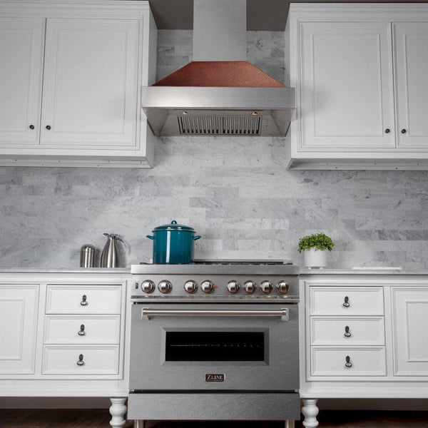 ZLINE Ducted Fingerprint Resistant Stainless Steel Range Hood with Hand-Hammered Copper Shell (8654HH)-Range Hoods- ZLINE Kitchen and Bath