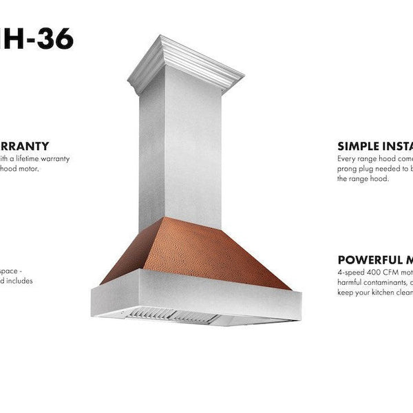 ZLINE Ducted Fingerprint Resistant Stainless Steel Range Hood with Hand-Hammered Copper Shell (8654HH)-Range Hoods- ZLINE Kitchen and Bath
