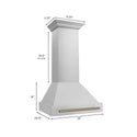 ZLINE Autograph Edition 30 in. Stainless Steel Range Hood with Stainless Steel Shell and Champagne Bronze Handle (8654STZ-30-CB) dimensions.
