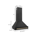 ZLINE Autograph Edition 30 in. Black Stainless Steel Range Hood with Polished Gold Handle (BS655Z-30-G) dimensions.