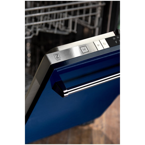 ZLINE 24 in. Top Control Dishwasher with Blue Gloss Panel and Traditional Style Handle, 52dBa (DW-BG-24)-Dishwashers-DW-BG-24 ZLINE Kitchen and Bath