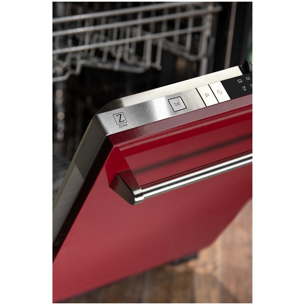 ZLINE 24 in. Top Control Dishwasher with Red Gloss Panel and Traditional Style Handle, 52dBa (DW-RG-24)-Dishwashers-DW-RG-24 ZLINE Kitchen and Bath