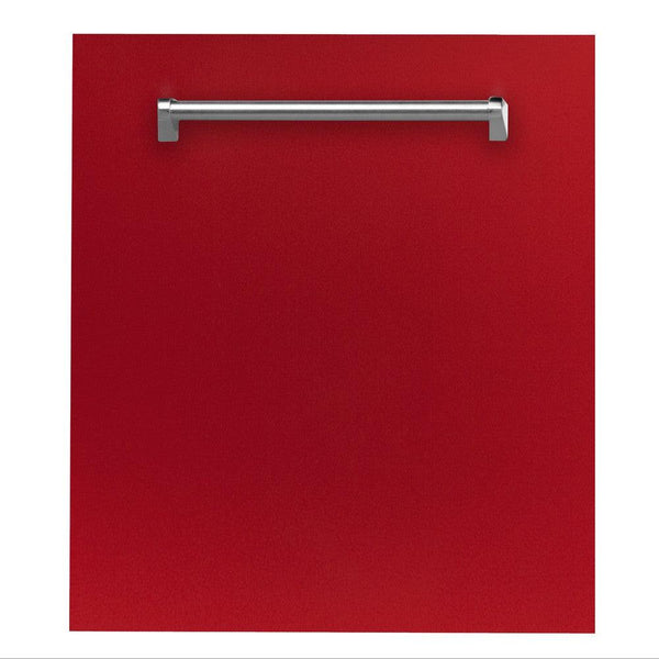 ZLINE 24 in. Top Control Dishwasher with Red Gloss Panel and Traditional Style Handle, 52dBa (DW-RG-24)-Dishwashers-DW-RG-24 ZLINE Kitchen and Bath