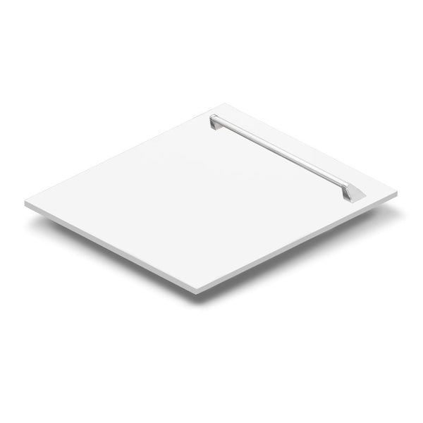 ZLINE 24" Tallac Series 3rd Rack Dishwasher with White Matte Panel and Traditional Handle, 51dBa (DWV-WM-24) panel isometric on white background.