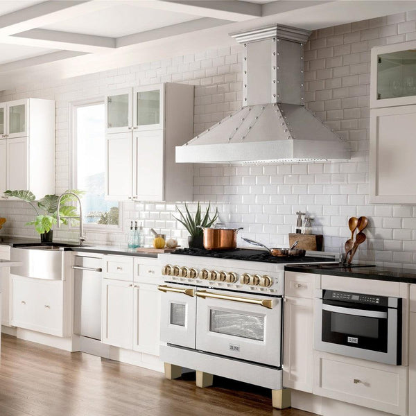 ZLINE Autograph Edition 48 in. 6.0 cu. ft. Dual Fuel Range with Gas Stove and Electric Oven in DuraSnow® Stainless Steel with Polished Gold Accents (RASZ-SN-48-G)-Ranges-RASZ-SN-48-G ZLINE Kitchen and Bath