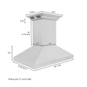 ZLINE Island Mount Range Hood in Stainless Steel with Built-in ZLINE CrownSound Bluetooth Speakers (KL3iCRN-BT) dimensional diagram with measurements.