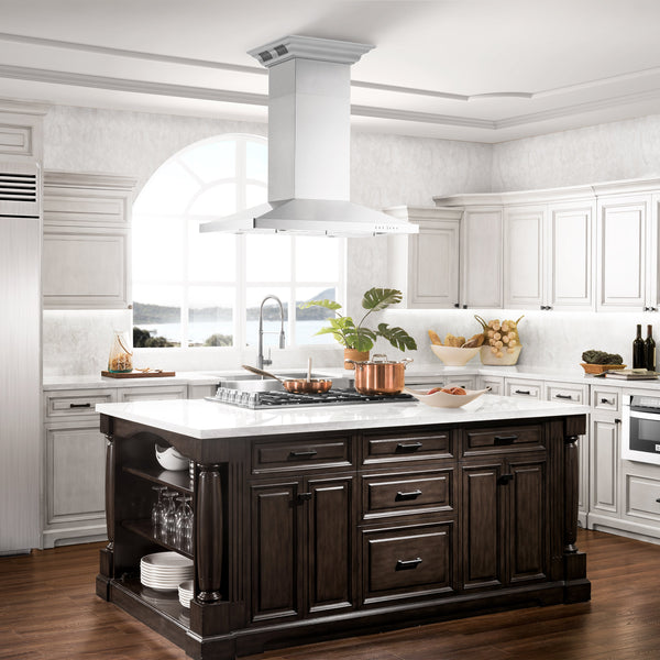36" ZLINE CrownSound™Ducted Vent Island Mount Range Hood in Stainless Steel with Built-in Bluetooth Speakers (GL2iCRN-BT-36)